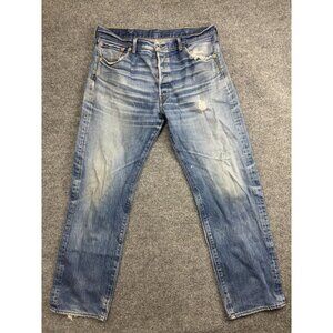 Levis 501 Jeans Mens 38x34 Light Wash Blue Distressed Button Fly Straight Denim